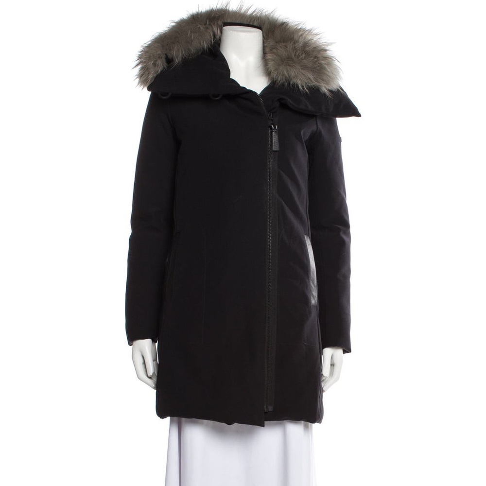 Derek Lam 10 Crosby Black Puffer Parka Coat w/ Grey Real Fox Fur Collar
